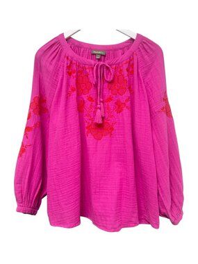 Style & Co Pink Embroidered Peasant Top Plus Size 1X Cotton Boho Beach